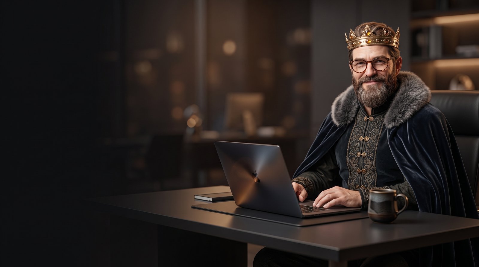 Rei dos Prompts trabalhando na mesa